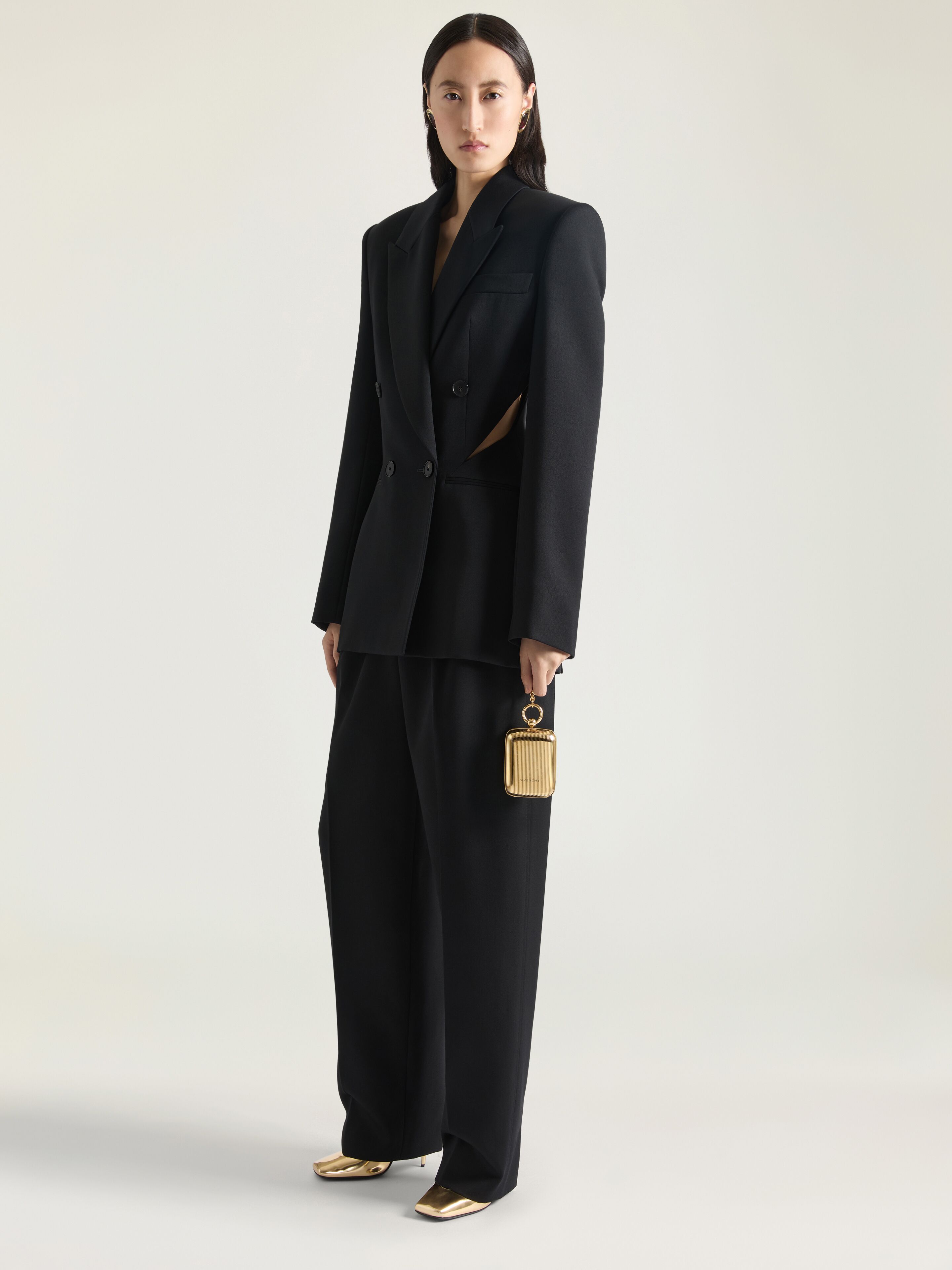 Double-breasted slashed jacket in wool